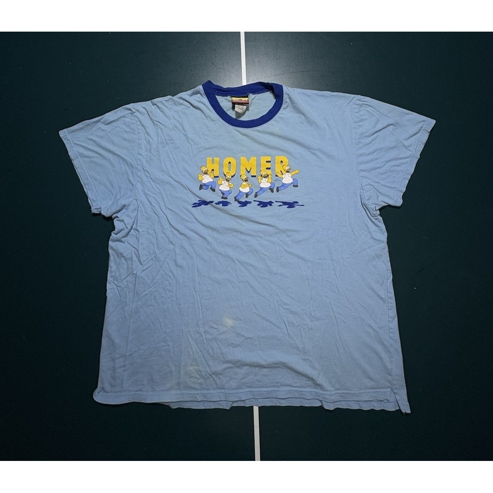 Vintage The Simpsons Homer‎ Simpson Ringer T Shirt Size Large Blue Y2K Graphic